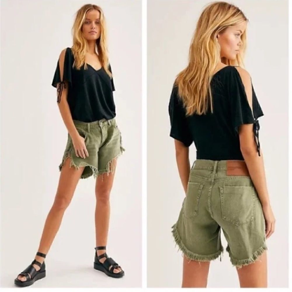 One Teaspoon X Free People Frankies Distressed Cutoff Denim Jean Shorts Khaki